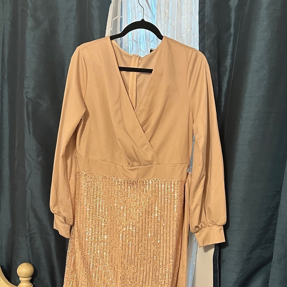 Grace Karin Tan Long Sleeve Sequin Dress